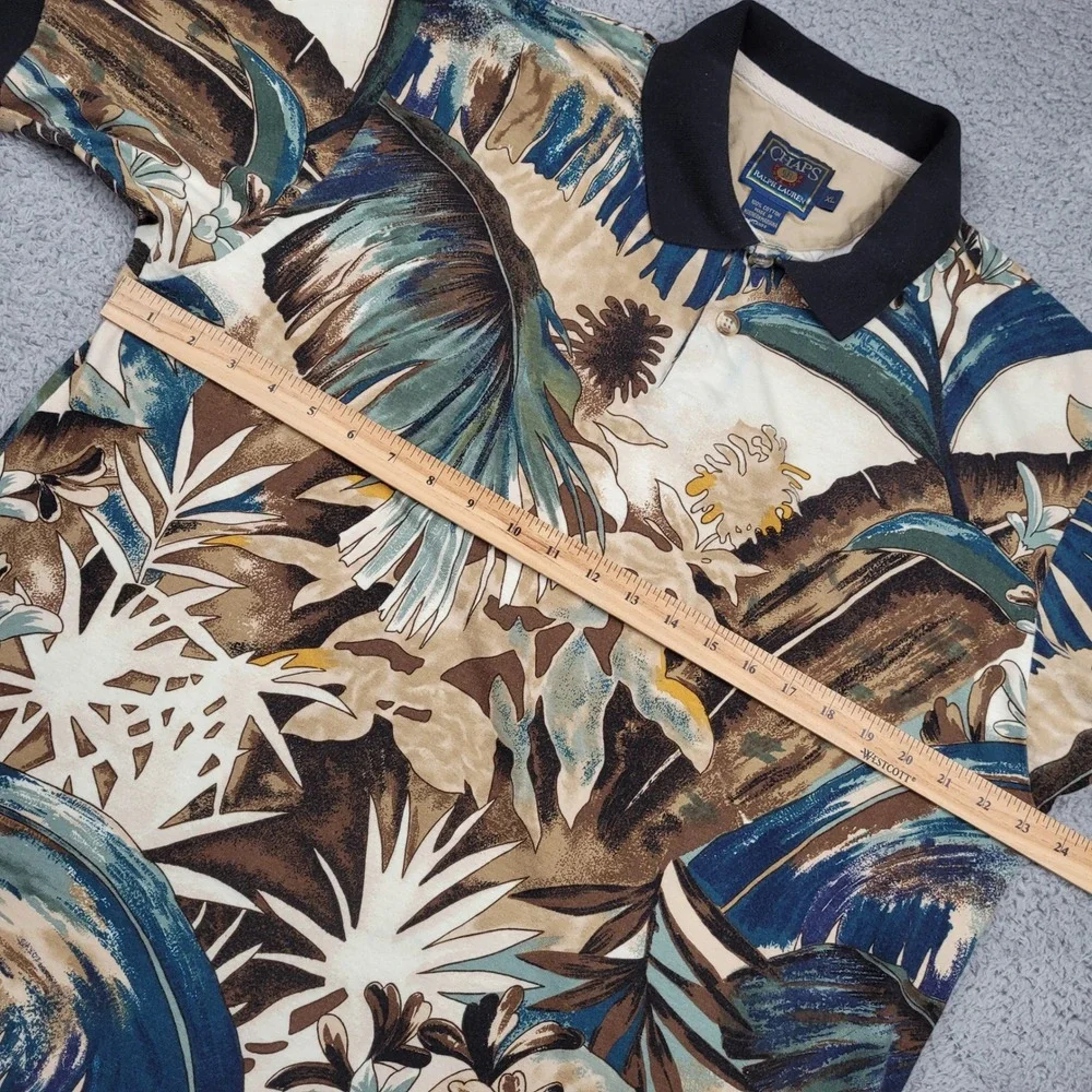 Chaps‎ Ralph Lauren XL Mens Vintage 90s Floral Polo Shirt Short Sleeve Tropical